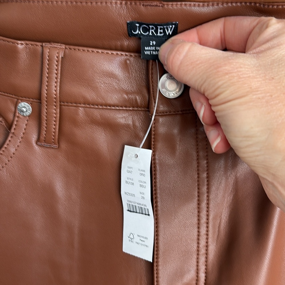 J Crew Faux Leather Slim Wide Leg Pants Womens‎ Size 29 Brown - Picture 3 of 10